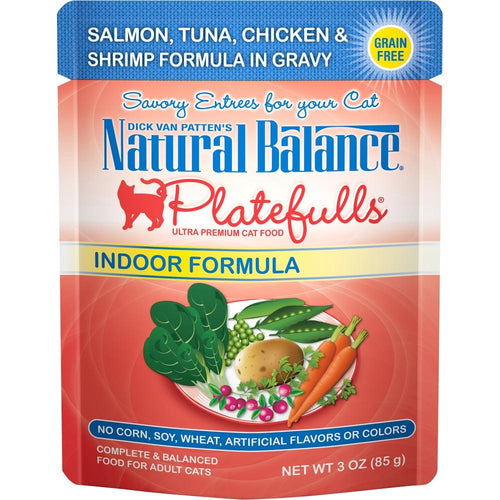 Natural Balance Platefulls Indoor Grain Free Salmon Tuna Chicken and Shrimp in Gravy Pouch Wet Cat Food Brookline MA Brookline Dog Grooming